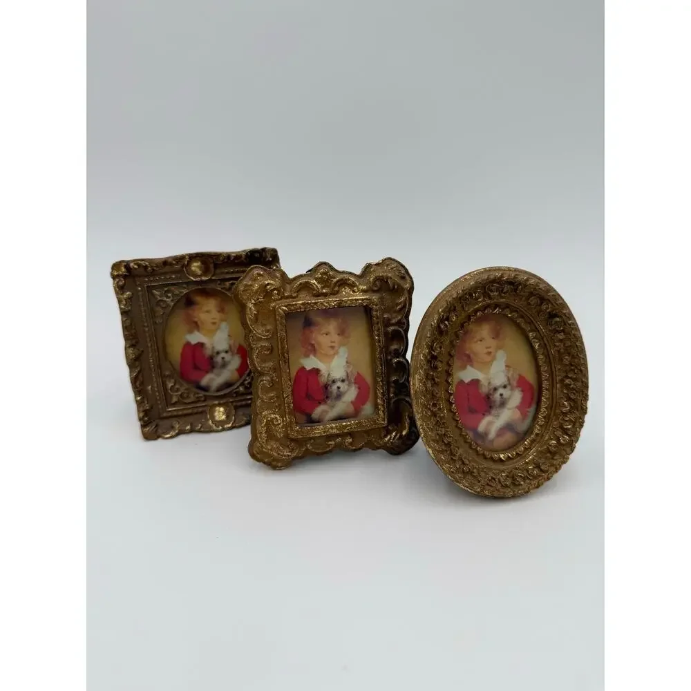 Mid-20th Century International Silver Company Set of 3 Mini Gold Ornate Frames